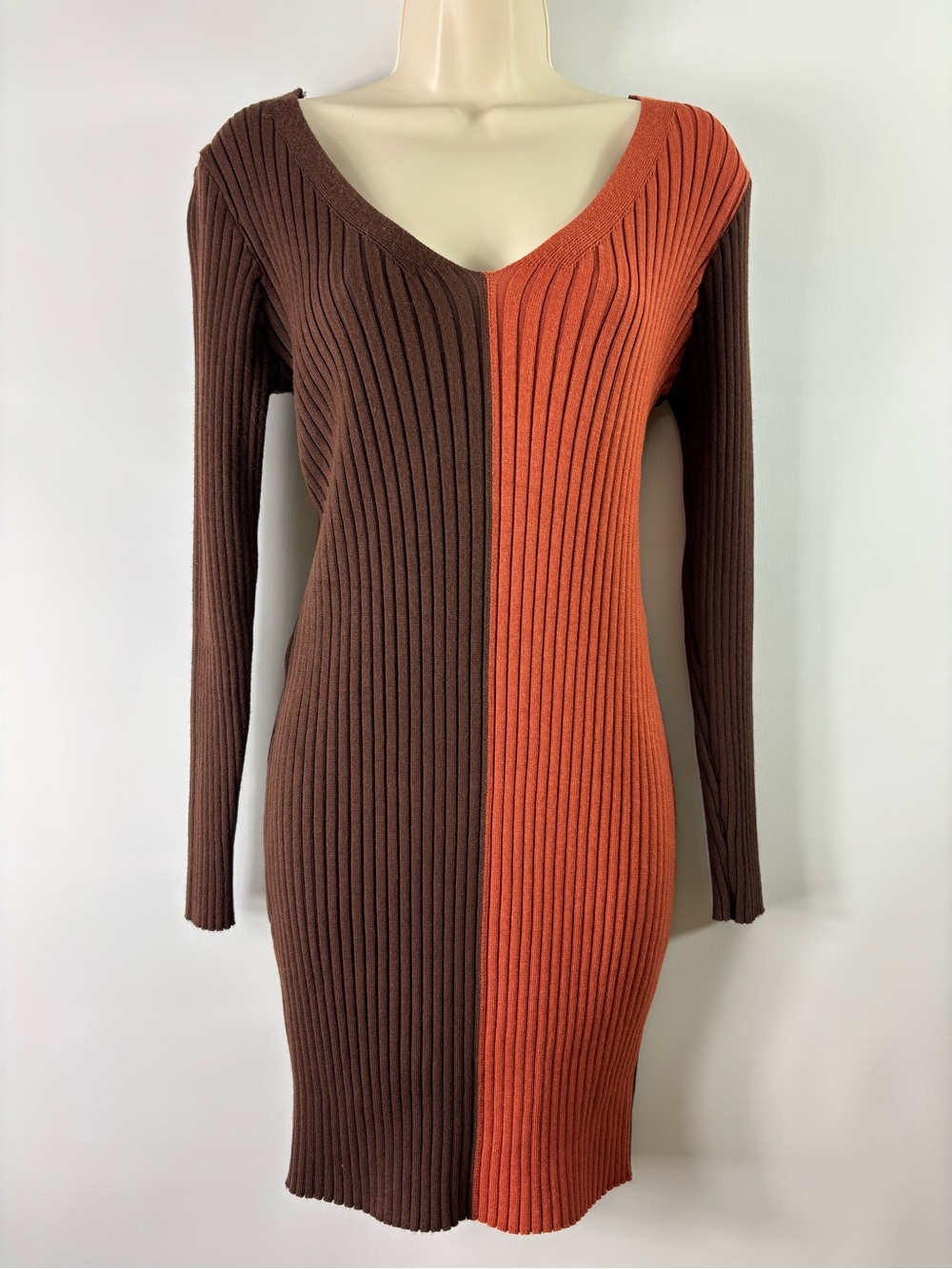 Fashion Nova Unity Two Tone Ribbed Knit Sweater Long Sleeve Dress Women Size XL